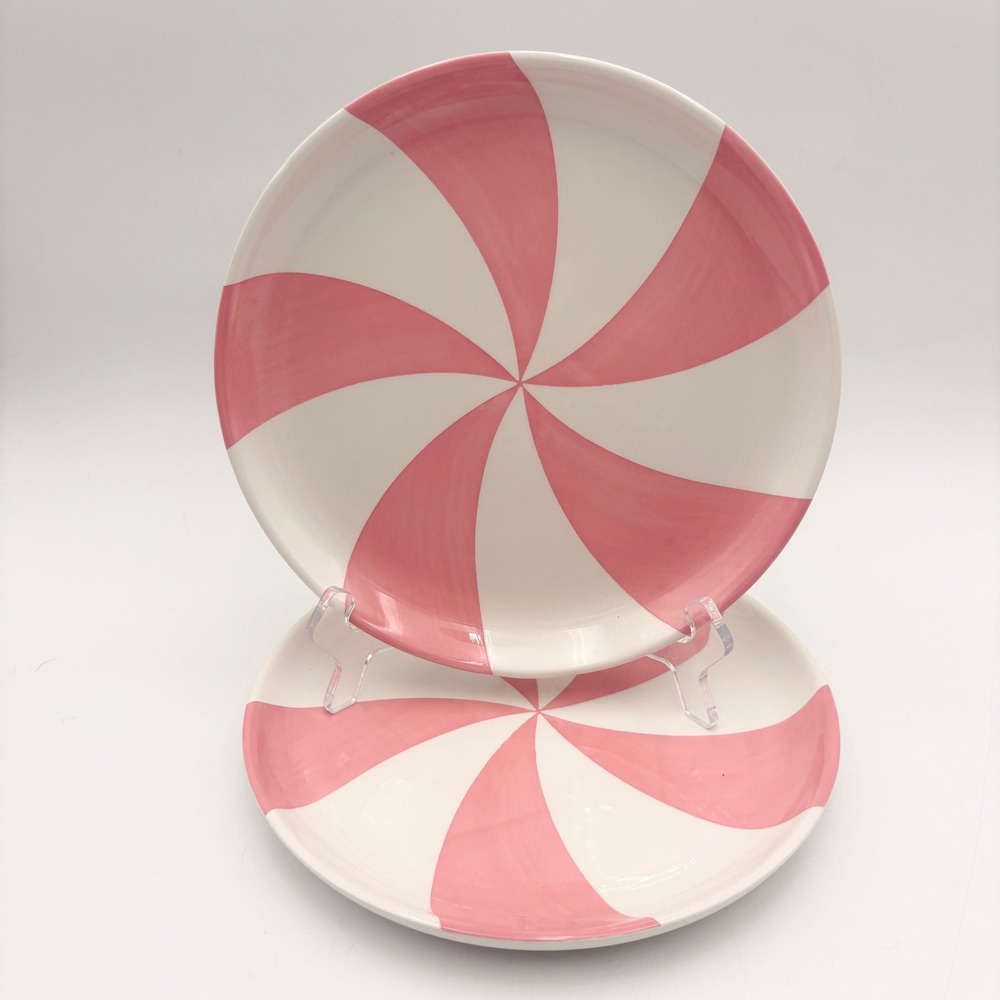 Set of 2 Pink and White Swirl Dinner Plates‎ Dinner Plates Candy Stripe